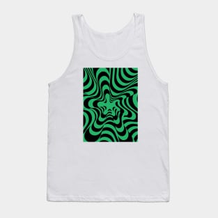 Abstract Groovy Retro Liquid Swirl in Black Green Tank Top